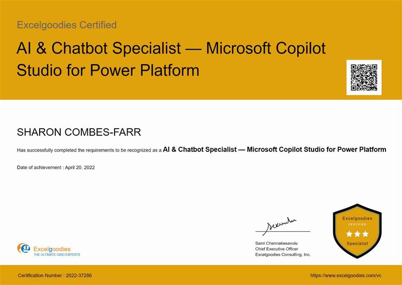 AI Chatbot Specialist Specialist Certificate from ExcelGoodies