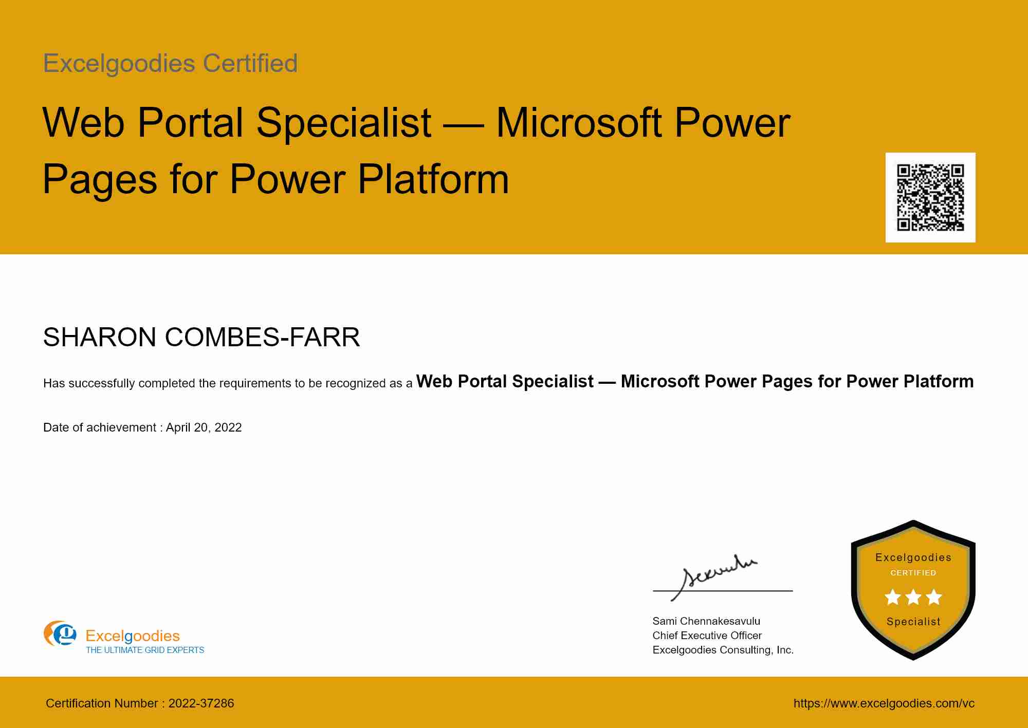 Web Portal Specialist Certificate from ExcelGoodies